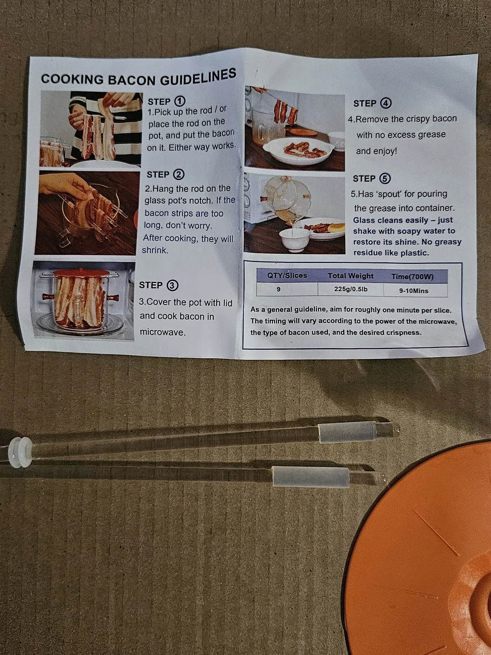 Anqtovp Glass Microwave Bacon Cooker Pot with Lid & 2 Glass Rods